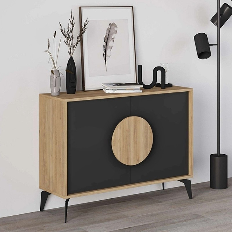 Μπουφές Gora Megapap χρώμα sapphire oak – silky black 110x40x82εκ.