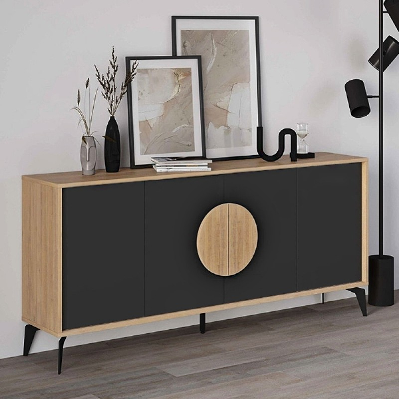 Μπουφές Gora Megapap χρώμα sapphire oak – silky black 180x40x82εκ.