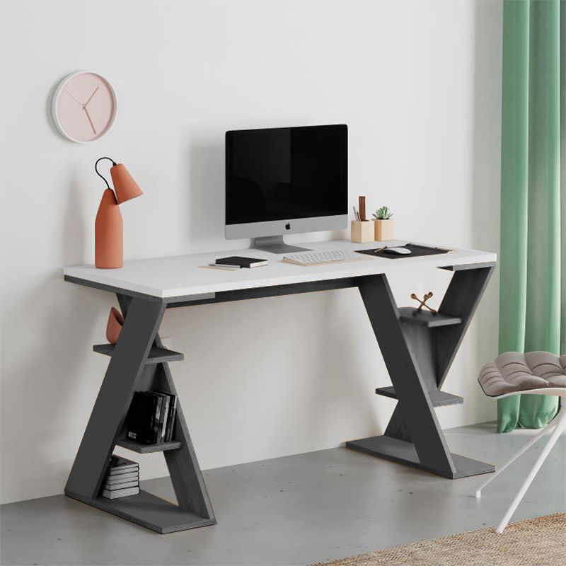 Γραφείο εργασίας Papillon Megapap χρώμα ανθρακί – λευκό 137x60x75εκ