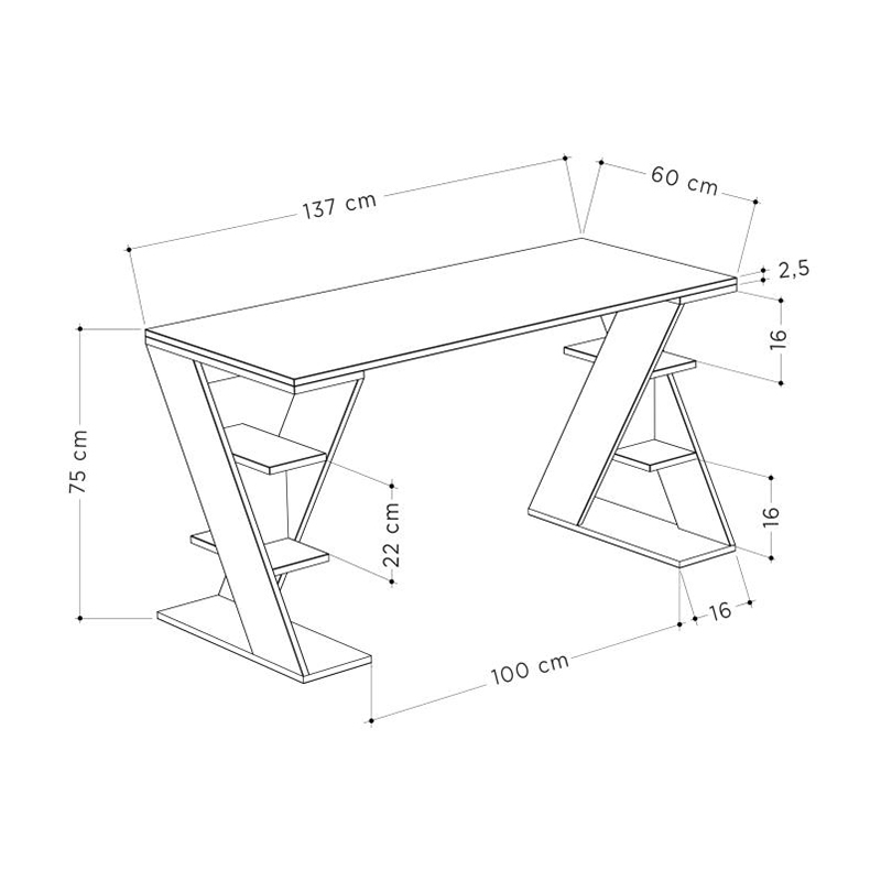 Γραφείο εργασίας Papillon Megapap χρώμα ανθρακί - λευκό 137x60x75εκ - Image 6
