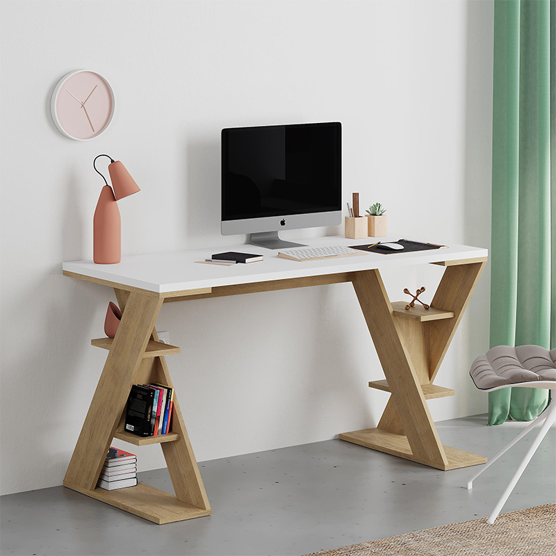 Γραφείο εργασίας Papillon Megapap χρώμα sapphire oak – λευκό 137x60x75εκ