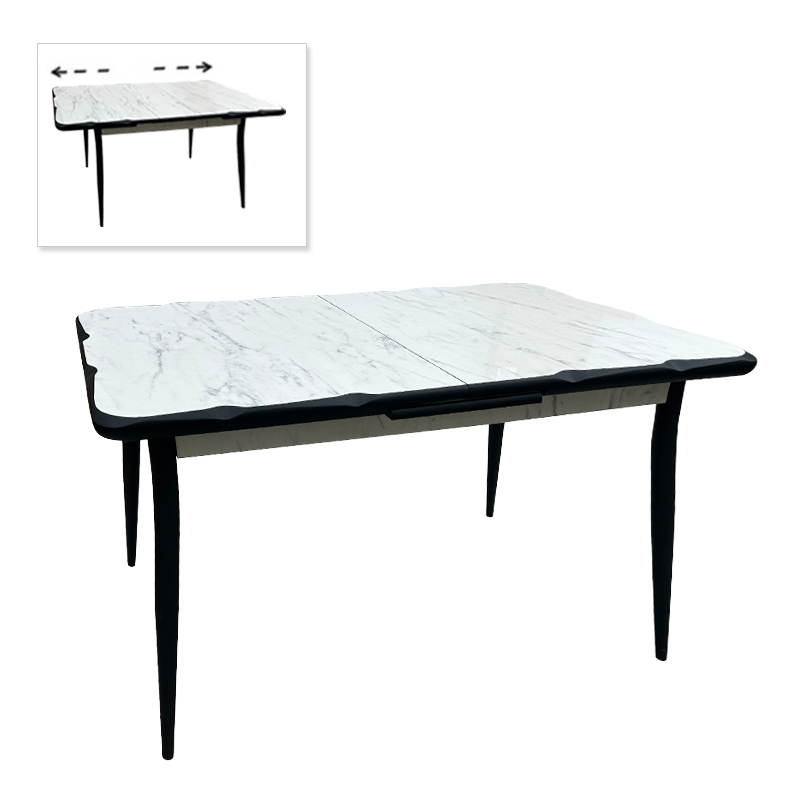 Τραπέζι Karen Megapap επεκτεινόμενο χρώμα λευκό εφέ μαρμάρου – μαύρο 130/160x80x75εκ.