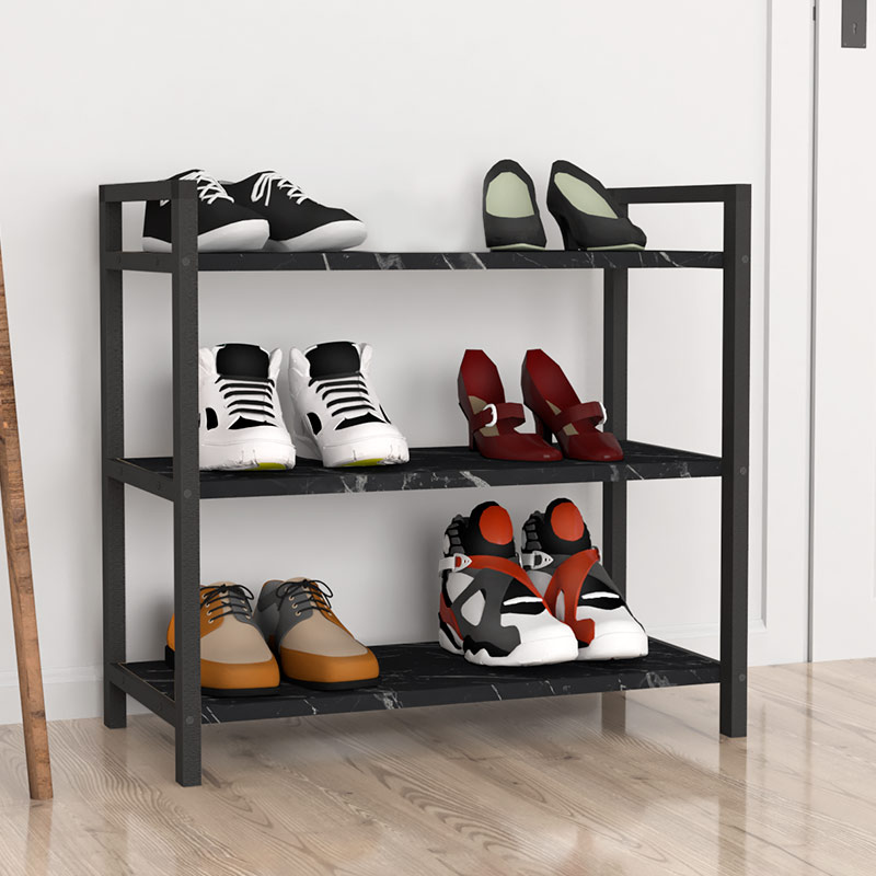 Παπουτσοθήκη Navari Megapap 9 ζευγών μεταλλική – μελαμίνης χρώμα μαύρο εφέ μαρμάρου 66x36x70εκ.