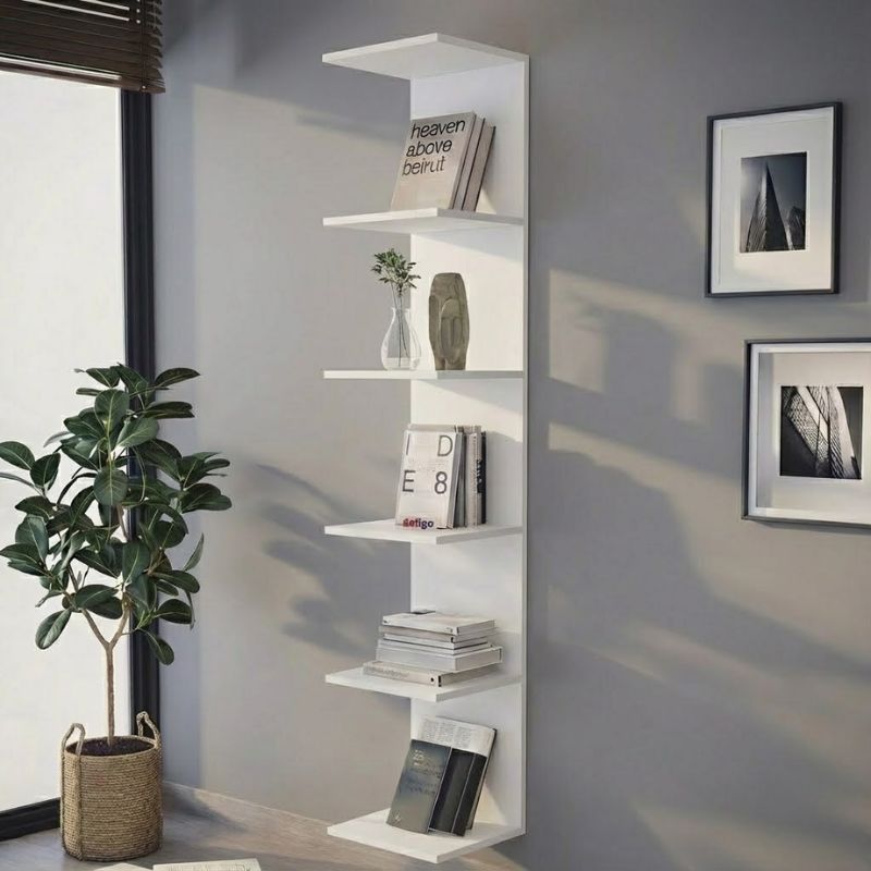 Βιβλιοθήκη – Ραφιέρα τοίχου Ogden Megapap χρώμα λευκό 34,5x30x180εκ.