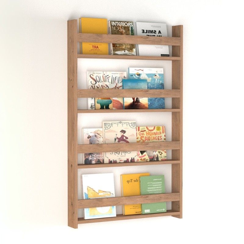 Επιτοίχια βιβλιοθήκη – ραφιέρα Montessori Megapap χρώμα pine oak 74x10x120εκ.