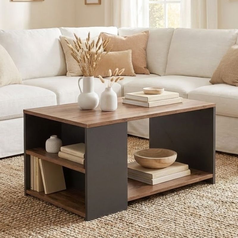 Τραπεζάκι σαλονιού Sylvia Megapap χρώμα pine oak – ανθρακί 90,2×59,2×48,1εκ.