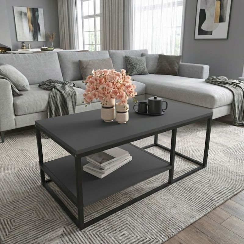 Τραπεζάκι σαλονιού Kane Megapap μεταλλικό – μελαμίνης χρώμα ανθρακί 106x50x42εκ.