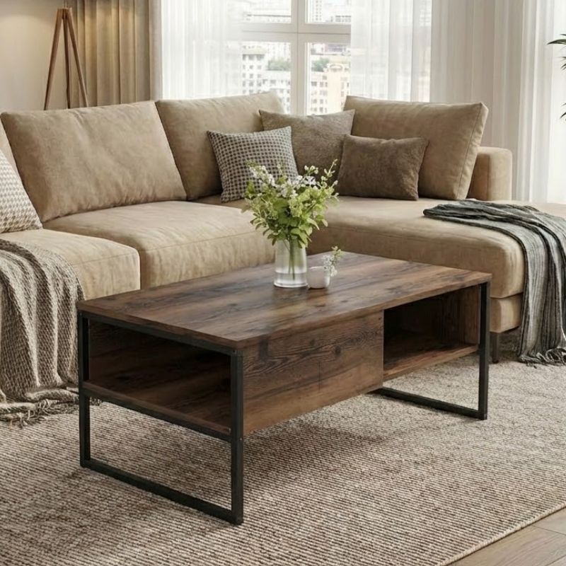 Τραπεζάκι σαλονιού Lawrence Megapap χρώμα καπνιστή καρυδιά 105x60x46εκ.