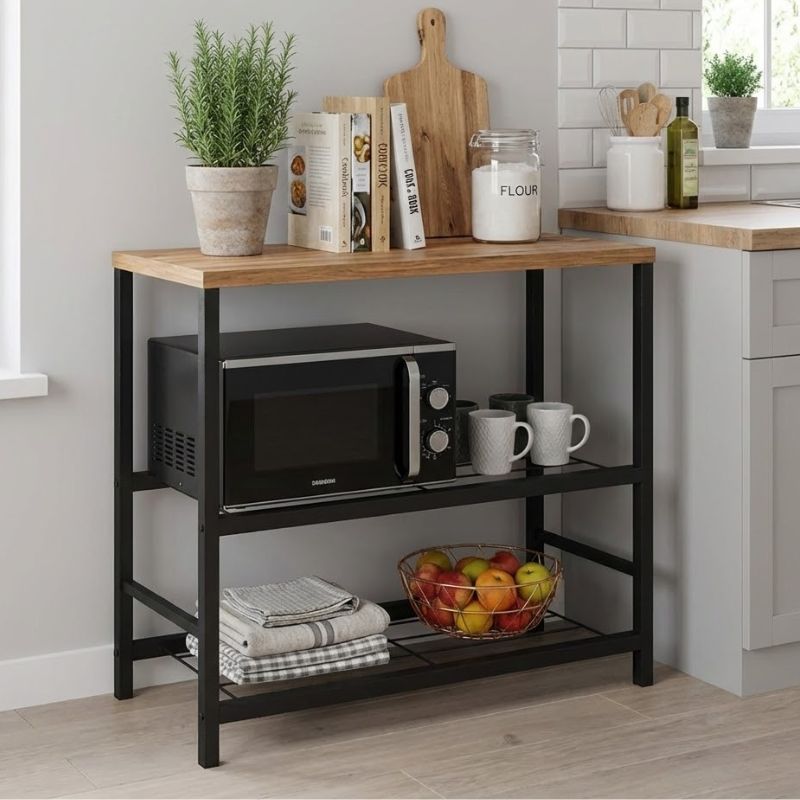 Τραπεζάκι βοηθητικό για φουρνάκι Mulligan Megapap μεταλλικό – μελαμίνης χρώμα μαύρο – pine oak 80x40x80εκ.