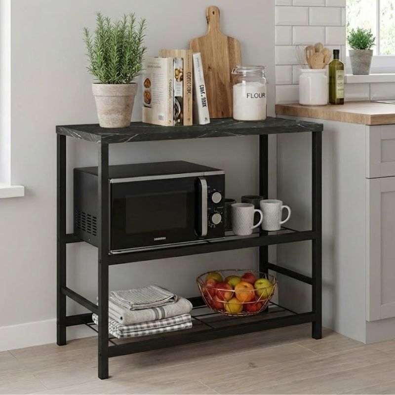 Τραπεζάκι βοηθητικό για φουρνάκι Mulligan Megapap μεταλλικό – μελαμίνης χρώμα μαύρο – εφέ μαρμάρου 80x40x80εκ.