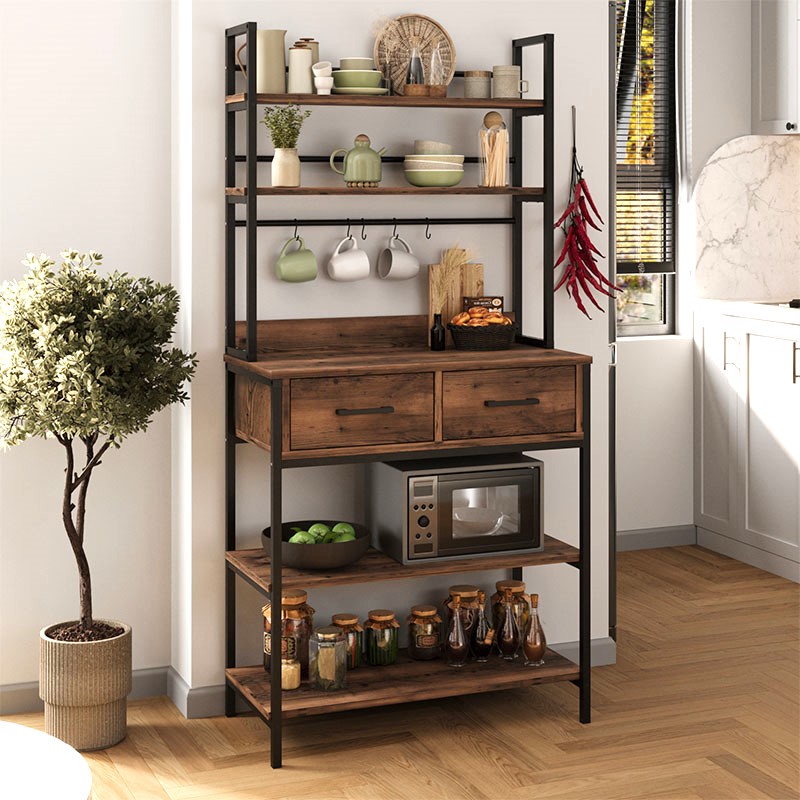 Έπιπλο κουζίνας Printo Megapap μεταλλικό – μελαμίνης χρώμα μαύρο – καπνιστή καρυδιά 81,6×37,5×169,1εκ.