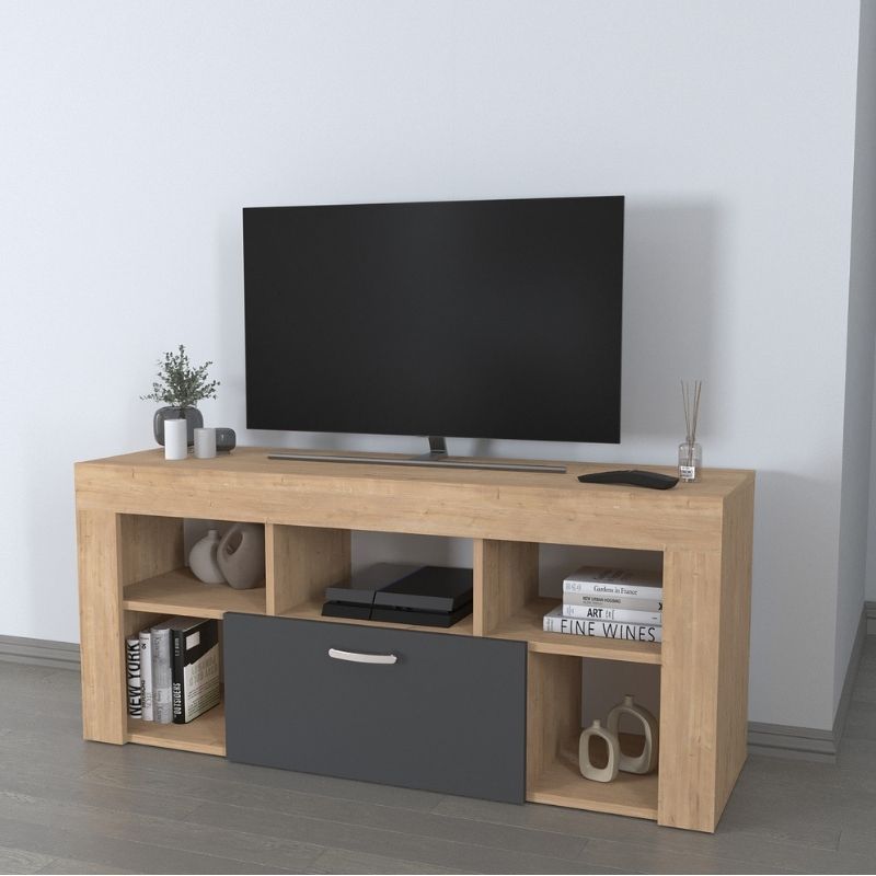 Έπιπλο τηλεόρασης Midili Megapap χρώμα sapphire oak – ανθρακί 135x42x60,7εκ.