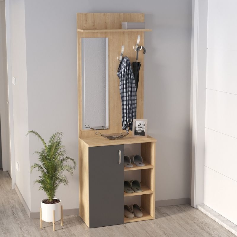 Έπιπλο εισόδου Norva Megapap χρώμα sapphire oak – ανθρακί 67,8×36,3×200,6εκ.