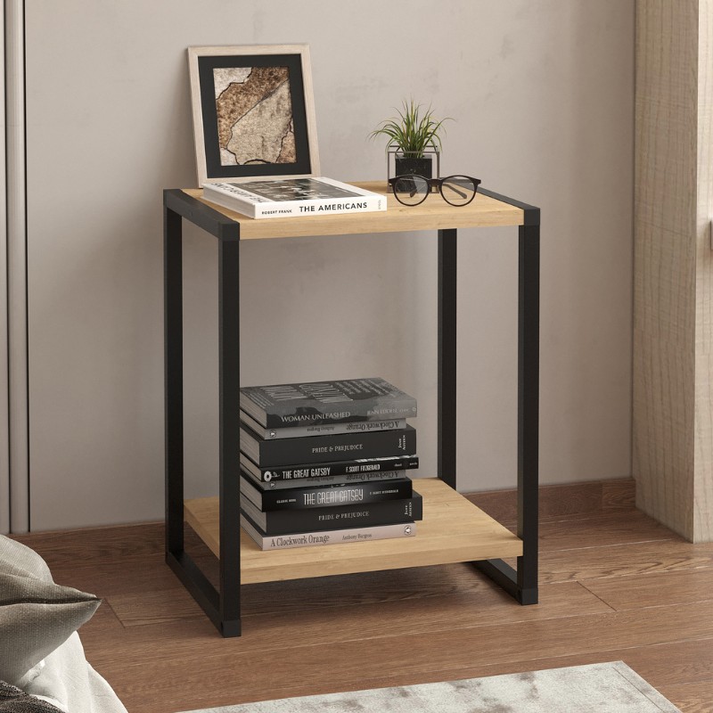 Κομοδίνο Gina Megapap χρώμα sapphire oak – μαύρο 39x30x48εκ.