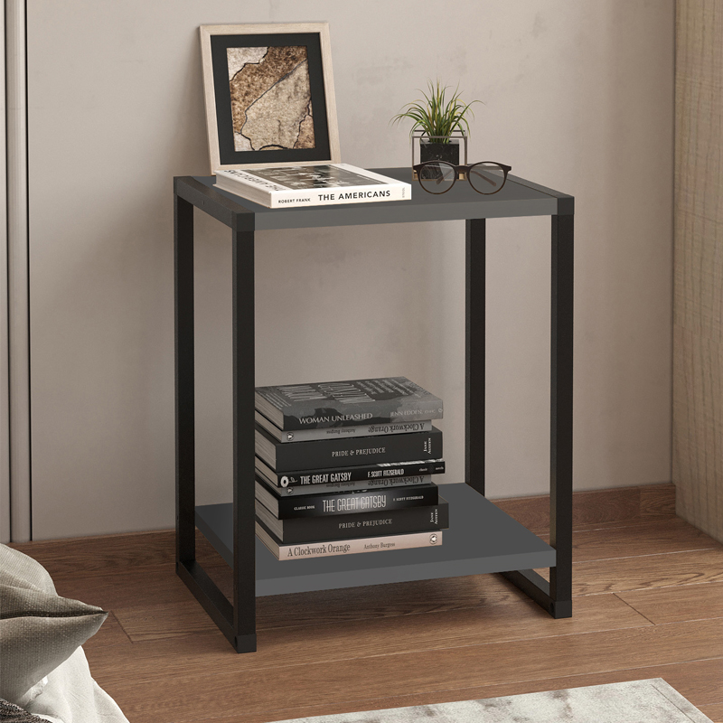 Κομοδίνο Gina Megapap χρώμα ανθρακί – μαύρο 39x30x48εκ.