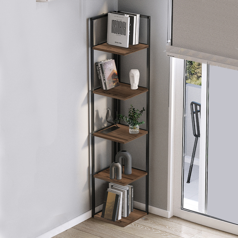 Βιβλιοθήκη γωνιακή Lidia Megapap χρώμα μαύρο – καπνιστή καρυδιά 33,5×33,5×180εκ.