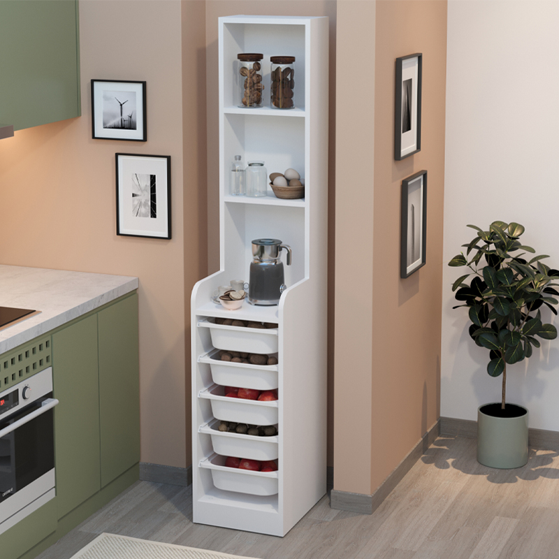 Έπιπλο κουζίνας – μπάνιου Utah Megapap με 5 συρτάρια χρώμα λευκό 34,6×44,3×178εκ.