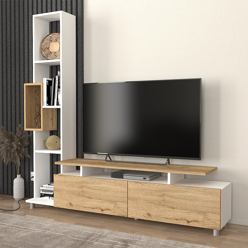 Σύνθεση τηλεόρασης Tulip Megapap χρώμα λευκό – sepet oak 160×29,5×160εκ.