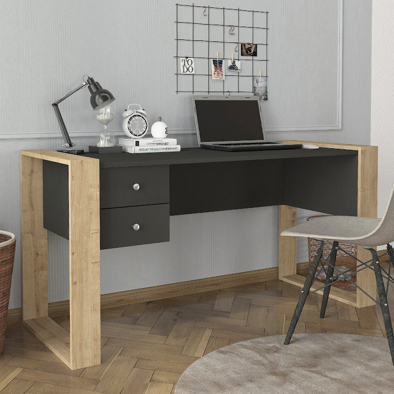 Γραφείο εργασίας Fernando Megapap χρώμα ανθρακί – sapphire oak 158,4x60x72,2εκ.