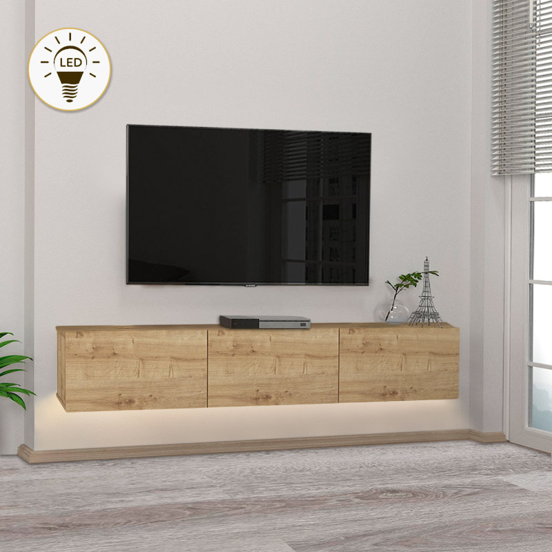 Έπιπλο τηλεόρασης επιτοίχιο Damla Megapap με LED χρώμα sapphire oak 180×29,5×29,5εκ.