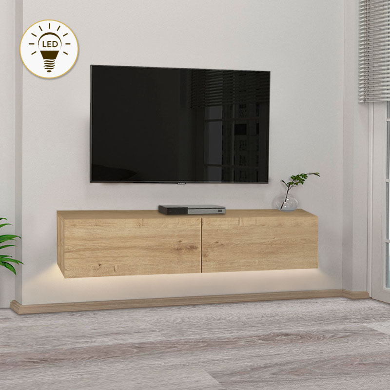 Έπιπλο τηλεόρασης επιτοίχιο Aristo Megapap με LED χρώμα sapphire oak 135×31,6×25εκ.