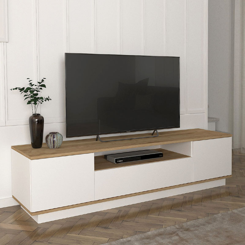 Έπιπλο τηλεόρασης Fedya Megapap χρώμα λευκό – sapphire oak 180x45x44,6εκ.