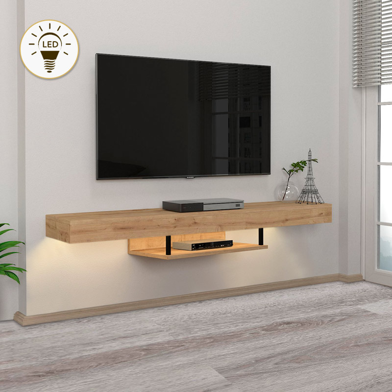 Έπιπλο τηλεόρασης επιτοίχιο Albares Megapap με LED χρώμα sapphire oak 150×29,6×22εκ.