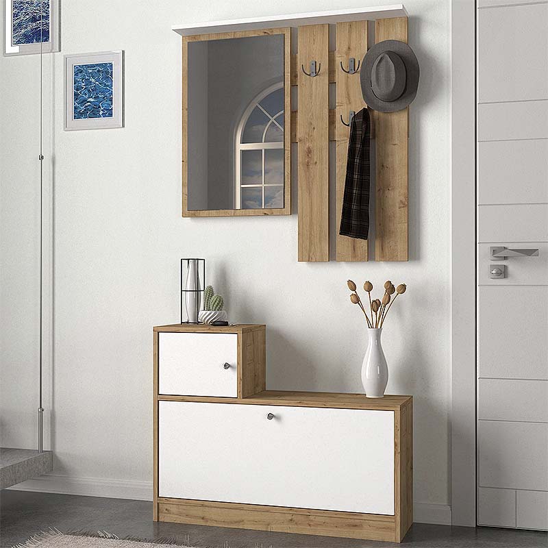Έπιπλο εισόδου Galina Megapap χρώμα sapphire oak – λευκό 91,8x27x70εκ.