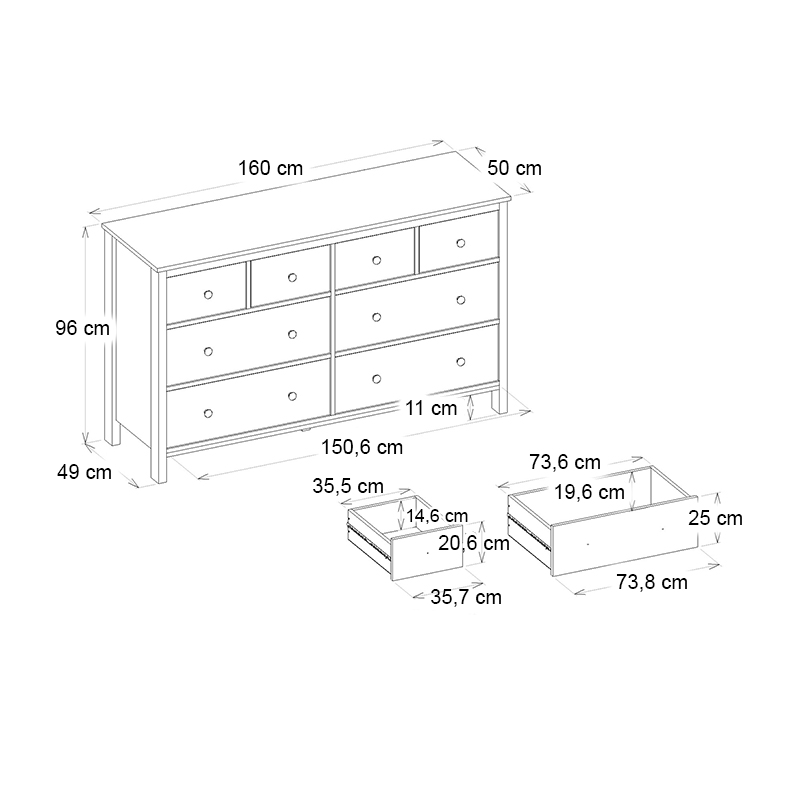 Συρταριέρα - Μπουφές Sabina Megapap χρώμα λευκό 160x50x96εκ. - Image 6