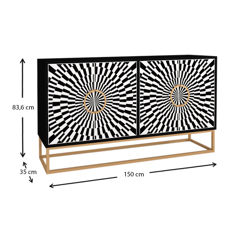 Μπουφές Gradel Megapap χρώμα μαύρο - ασπρόμαυρο 150x35x83,6εκ. - Image 6