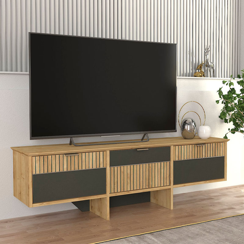 Έπιπλο τηλεόρασης Venita Megapap χρώμα sapphire oak – ανθρακί 150x35x45,3εκ.
