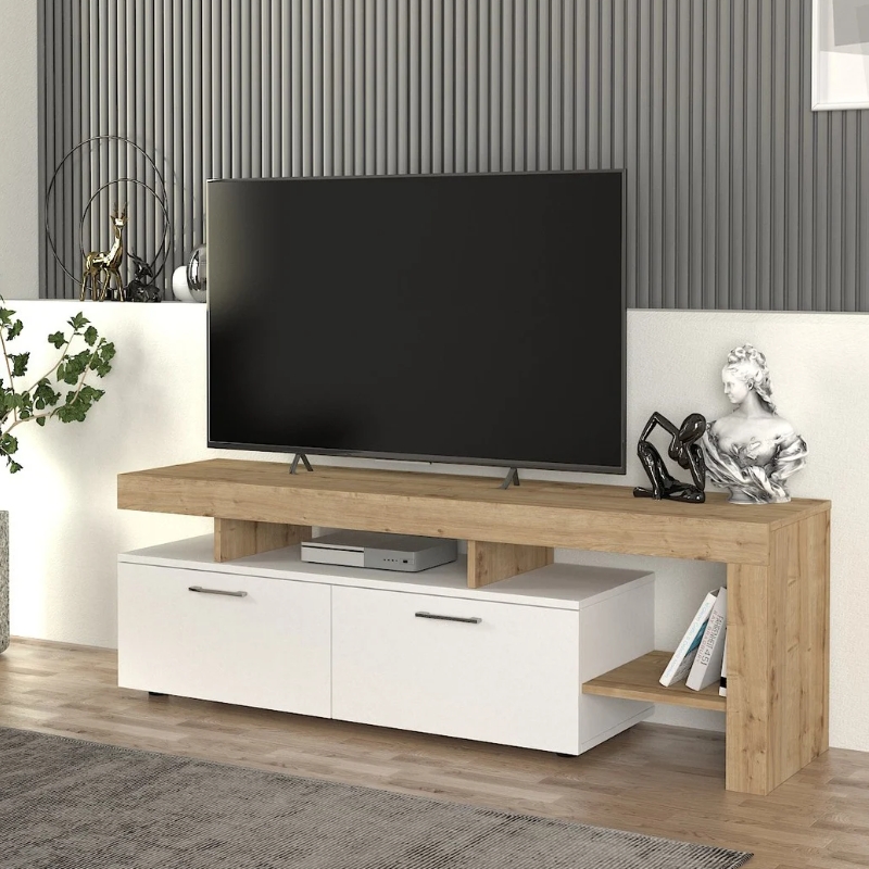 Έπιπλο τηλεόρασης Acnes Megapap χρώμα λευκό – sapphire oak 160x40x53εκ.