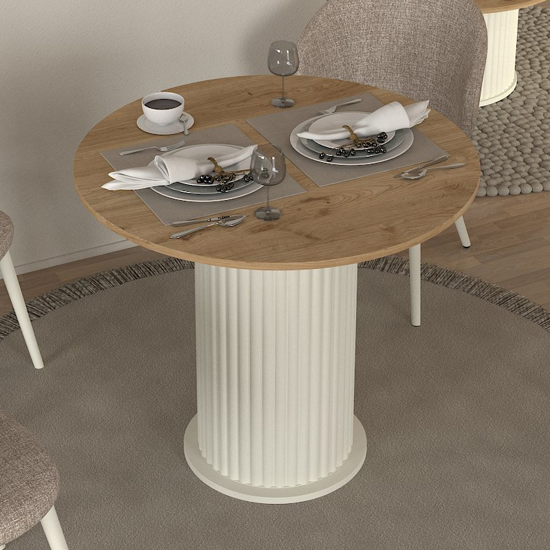 Τραπέζι Bohema Megapap χρώμα ivory – sepet oak Ø90×77,7εκ.