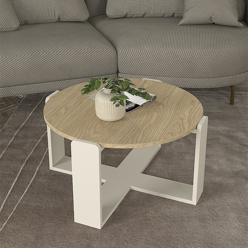 Τραπεζάκι σαλονιού Rebel Megapap χρώμα rota oak – sandstone Ø70×38εκ.