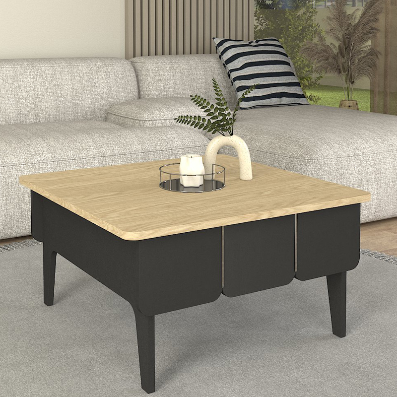 Τραπεζάκι σαλονιού Pedro Megapap χρώμα ανθρακί – rota oak 73,2×73,2×38,6εκ.