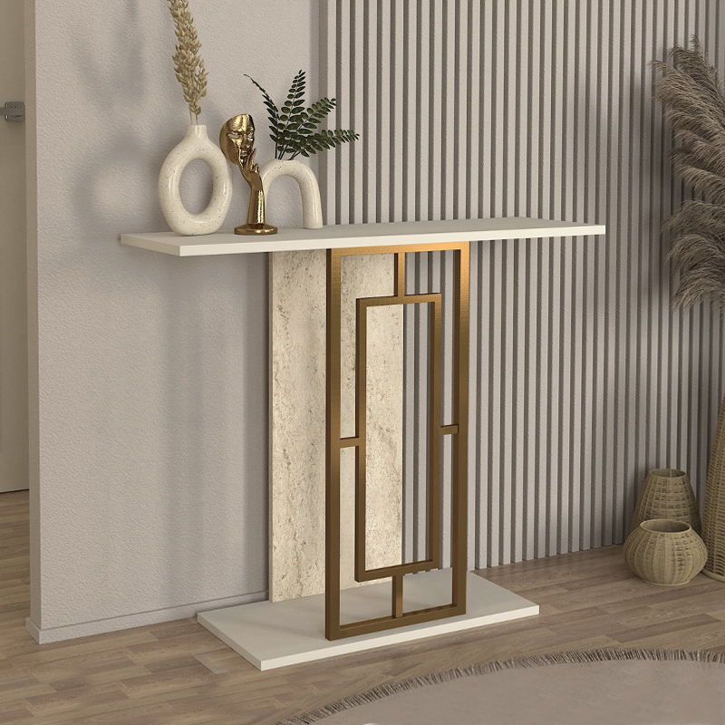 Κονσόλα Alderas Megapap χρώμα sandstone – travertine – χρυσό 90×29,6×76,8εκ.