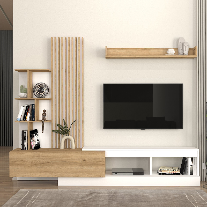 Σύνθεση τηλεόρασης Vermont Megapap χρώμα λευκό – sepet oak 240x40x192εκ.