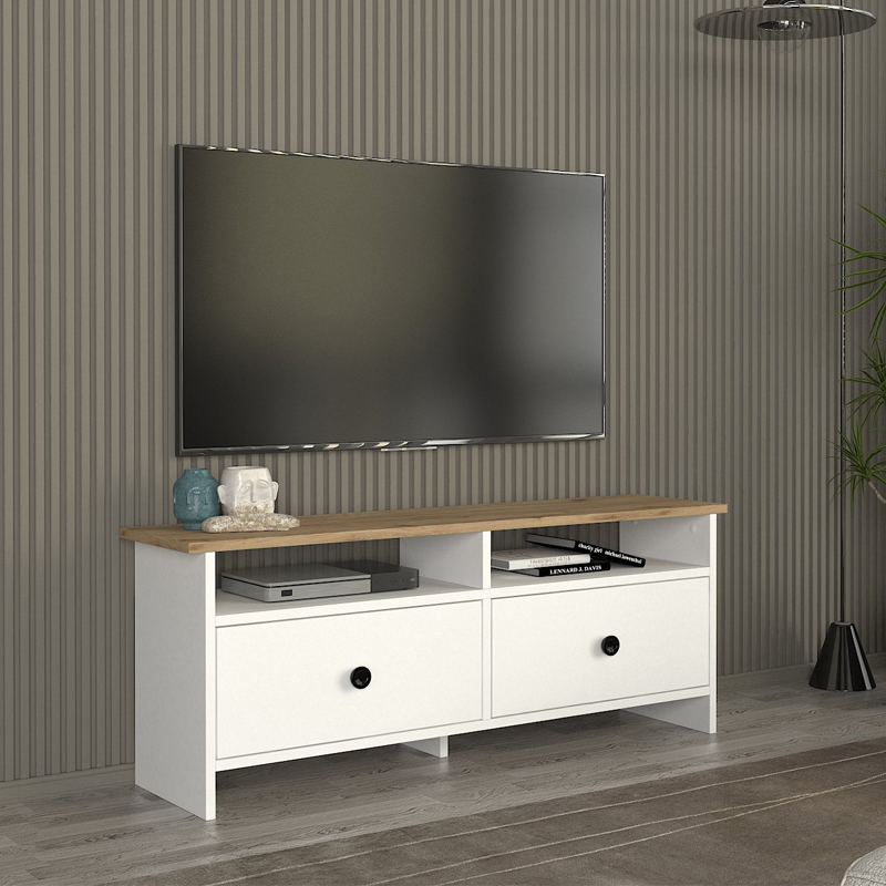 Έπιπλο τηλεόρασης Gradias Megapap χρώμα λευκό – sapphire oak 120×29,6×46,8εκ.