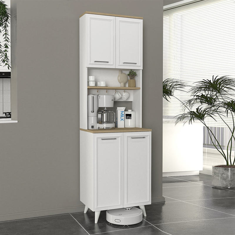 Έπιπλο κουζίνας Potter 2 Megapap χρώμα λευκό – rota oak 60x40x196,1εκ.