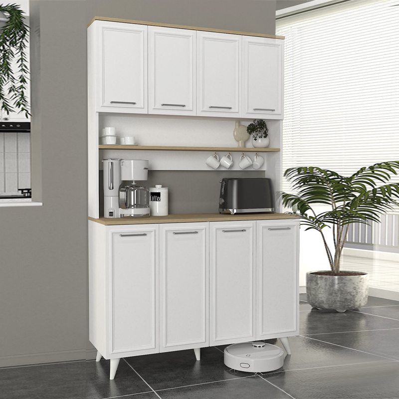 Έπιπλο κουζίνας Potter 4 Megapap χρώμα λευκό – rota oak 120x40x196,1εκ.