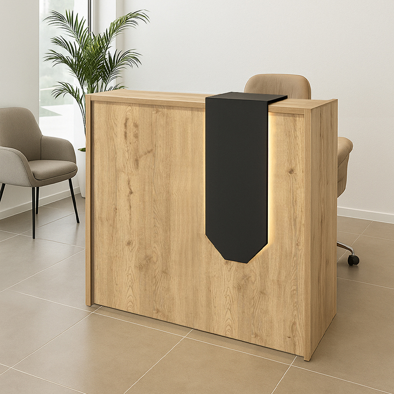 Γραφείο υποδοχής – reception Navita Megapap με LED χρώμα sepet oak – ανθρακί 113,6x42x111,8εκ.