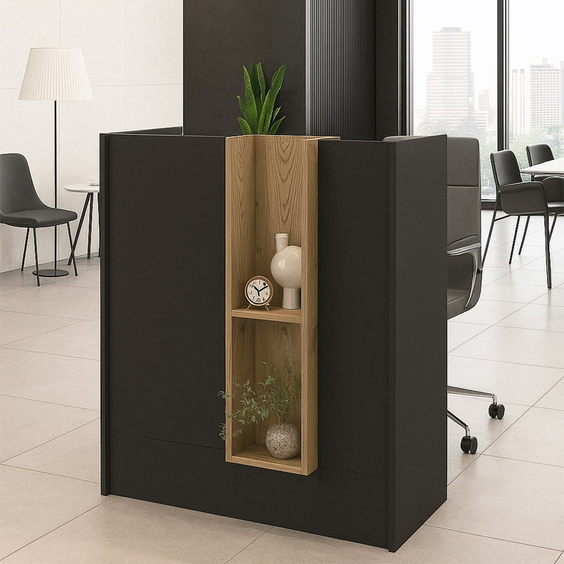 Γραφείο υποδοχής – reception Bonveno Megapap χρώμα ανθρακί – sepet oak 90×43,2×110εκ.