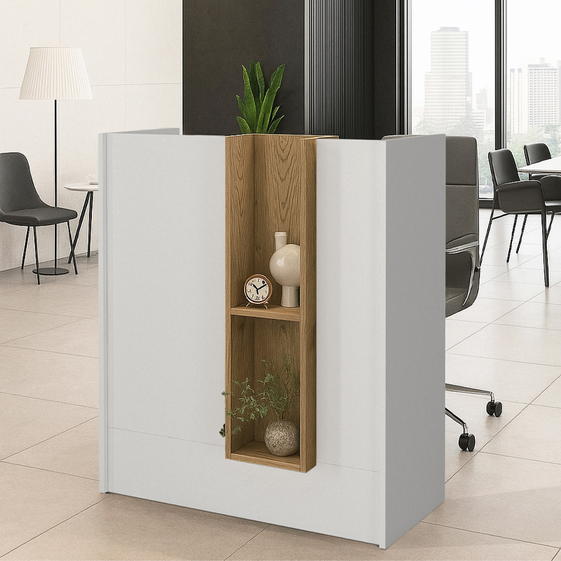 Γραφείο υποδοχής – reception Bonveno Megapap χρώμα λευκό – sepet oak 90×43,2×110εκ.