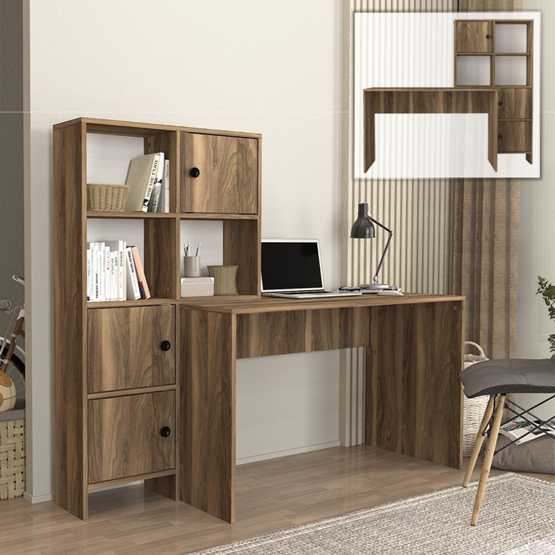 Γραφείο εργασίας Lesya Megapap αναστρέψιμο χρώμα καρυδί 159,2×59,6×141,2εκ.