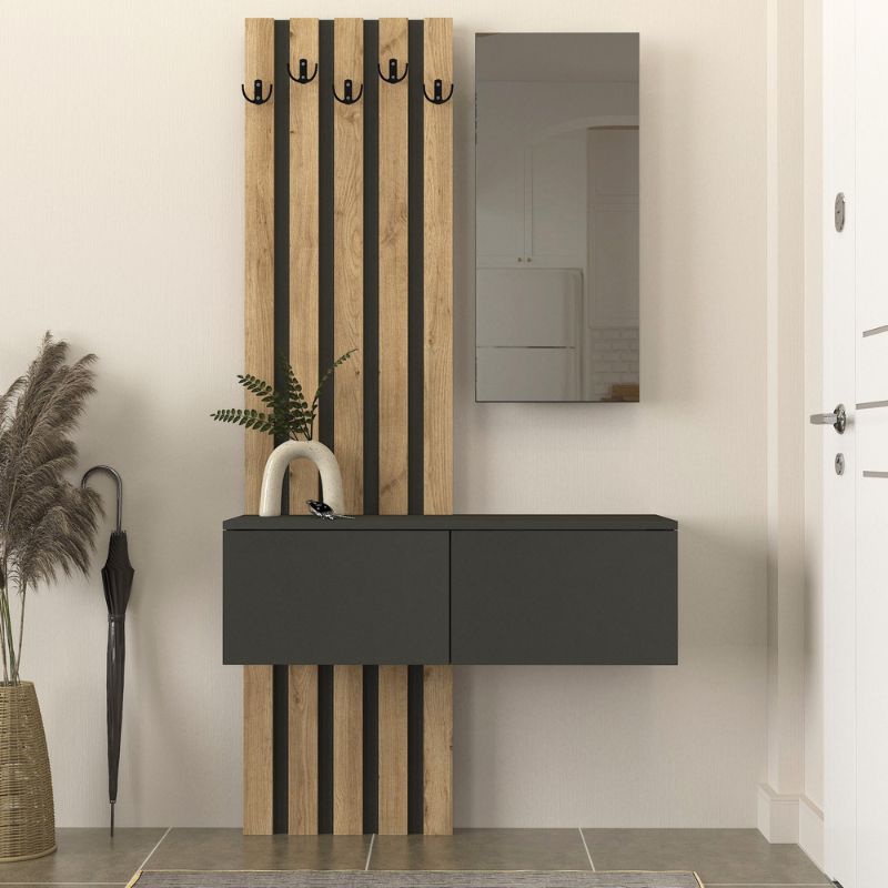 Έπιπλο εισόδου Kanso Megapap χρώμα ανθρακί – sepet oak 100x35x196,7εκ.