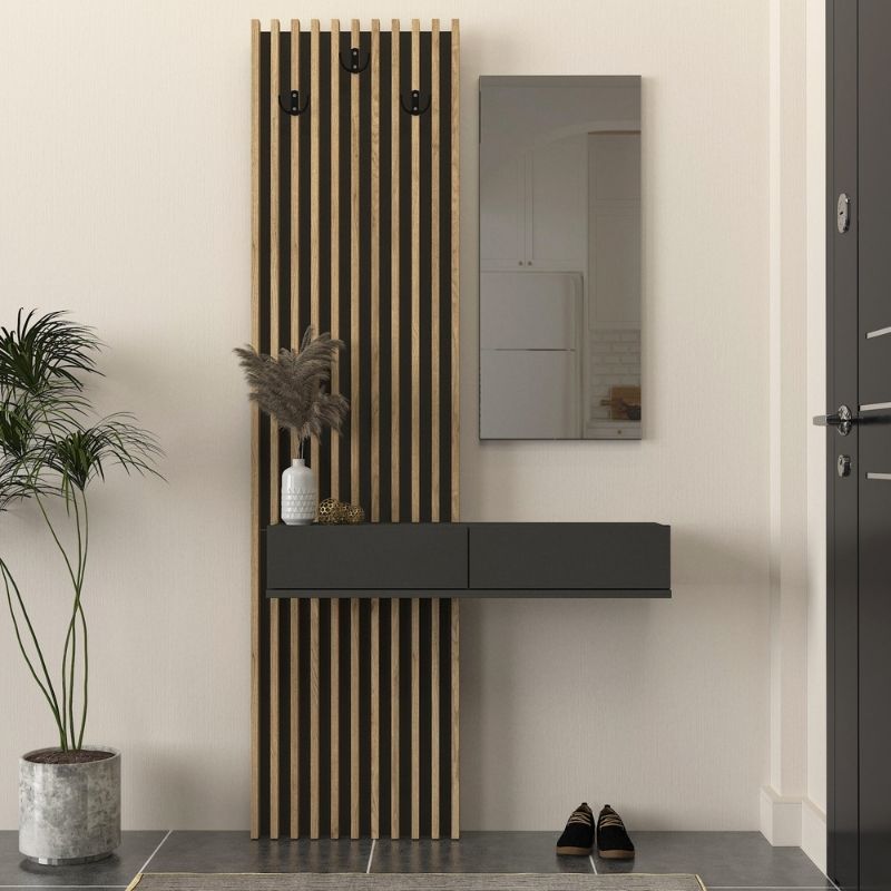 Έπιπλο εισόδου Elois Megapap χρώμα ανθρακί – sepet oak 96,6×26,8×195,5εκ.