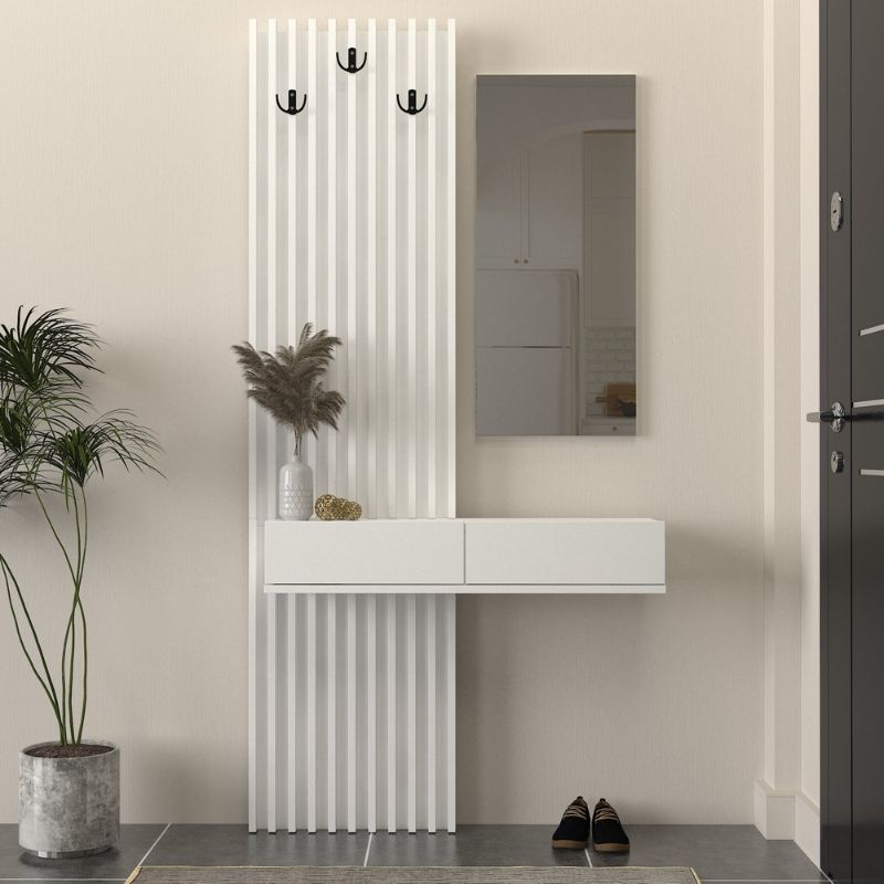 Έπιπλο εισόδου Elois Megapap χρώμα λευκό 96,6×26,8×195,5εκ.