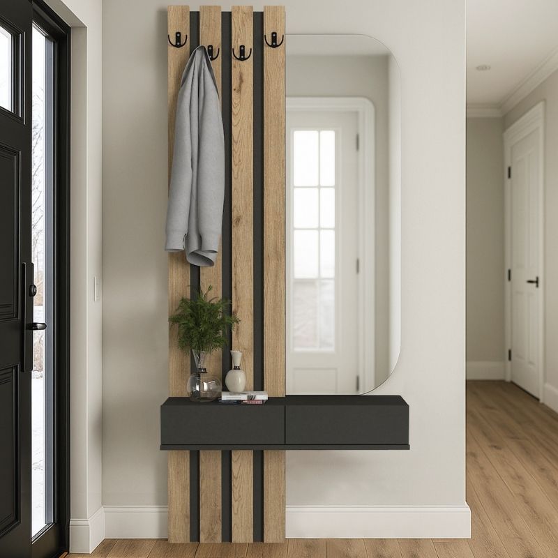 Έπιπλο εισόδου Reyas Megapap χρώμα ανθρακί – sepet oak 90x27x205,6εκ.