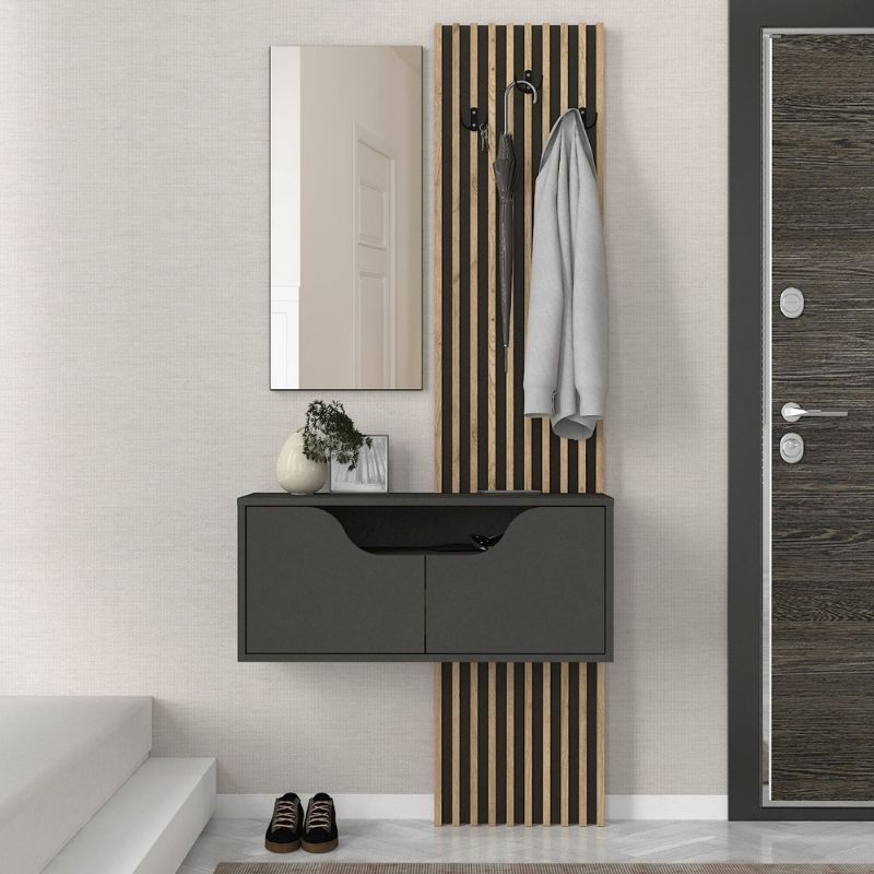 Έπιπλο εισόδου Naro Megapap χρώμα ανθρακί – sepet oak 90x35x204,2εκ.