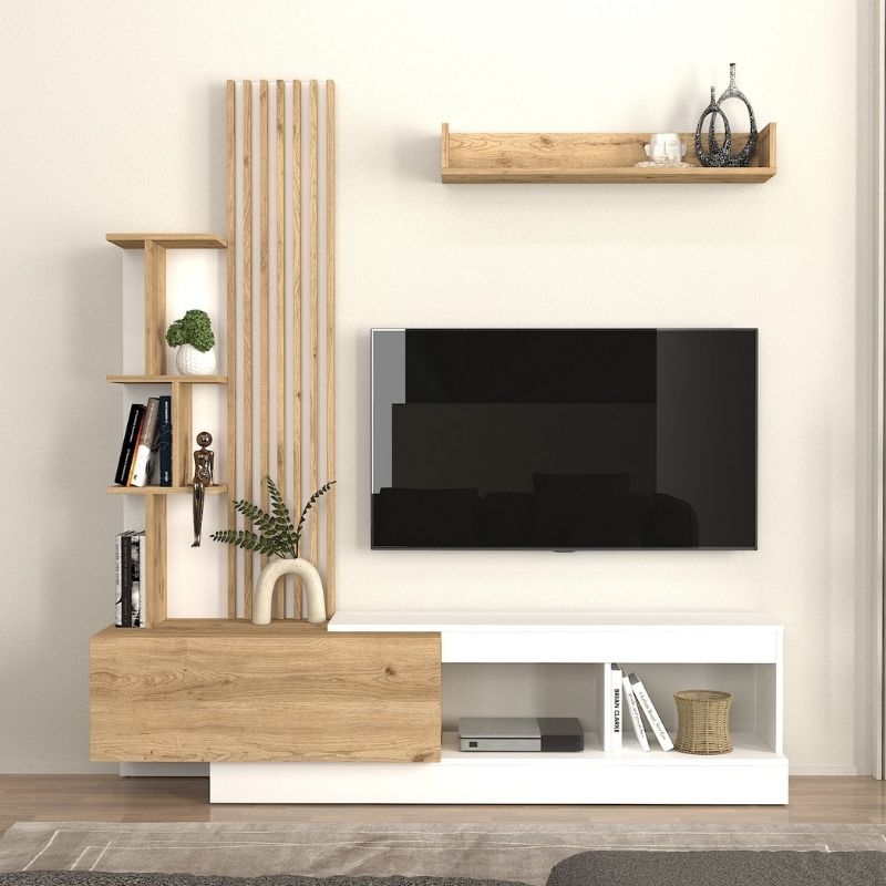 Σύνθεση τηλεόρασης Vermont Megapap χρώμα λευκό – sepet oak 180x40x193,8εκ.